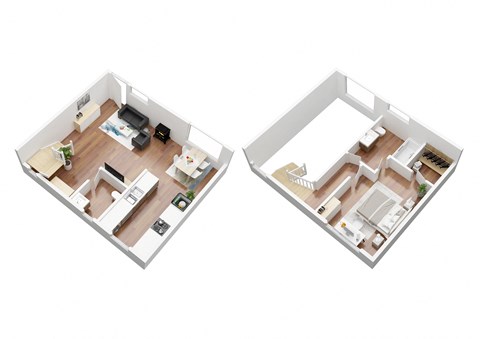 Floor plan for 1 bed, 2 baths, 750 sqft